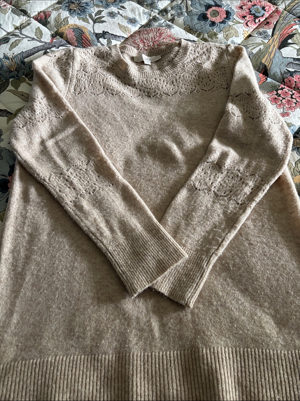 Loft Light Beige Pointelle Crewneck Sweater - Women